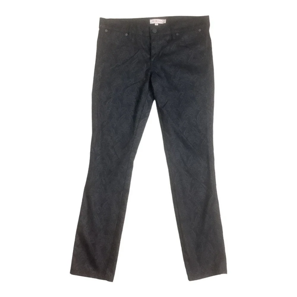 Tory Burch Honour Floral Lattice Jeans Pants‎ Black